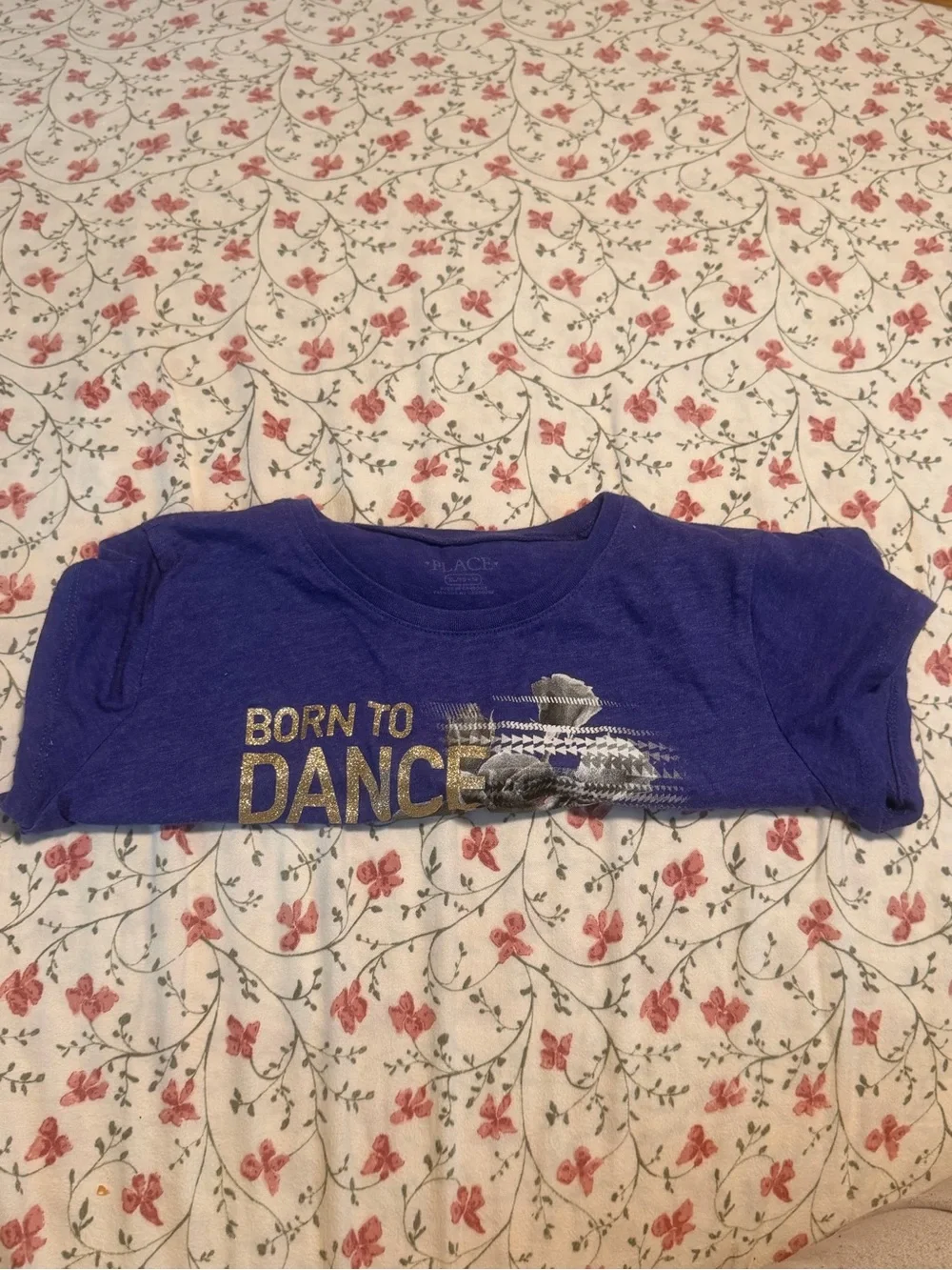The Children's Place Purple Tee with Gold 'Born to Dance' & Gray Rose